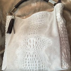 Flor Di Loto Croc Leather and Suede Tote